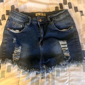 GM Distressed Dark Blue Denim Shorts